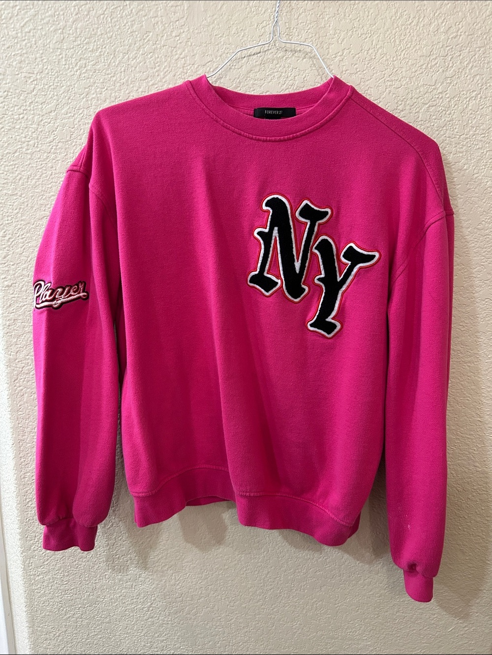 Forever 21 Women’s Hot Pink 'NY' Crewneck Sweater